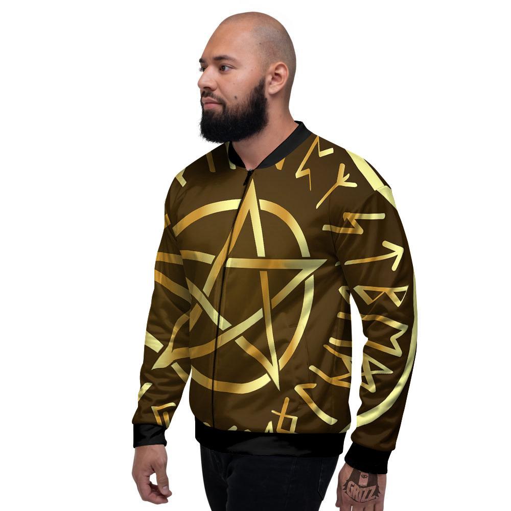Runes Pentagram Viking Nordic Print Men's Bomber Jacket-grizzshop