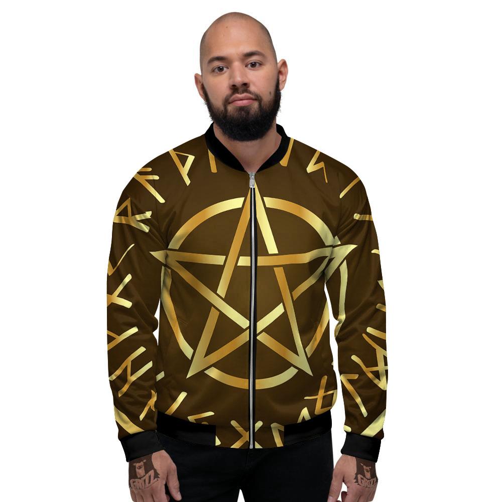 Runes Pentagram Viking Nordic Print Men's Bomber Jacket-grizzshop