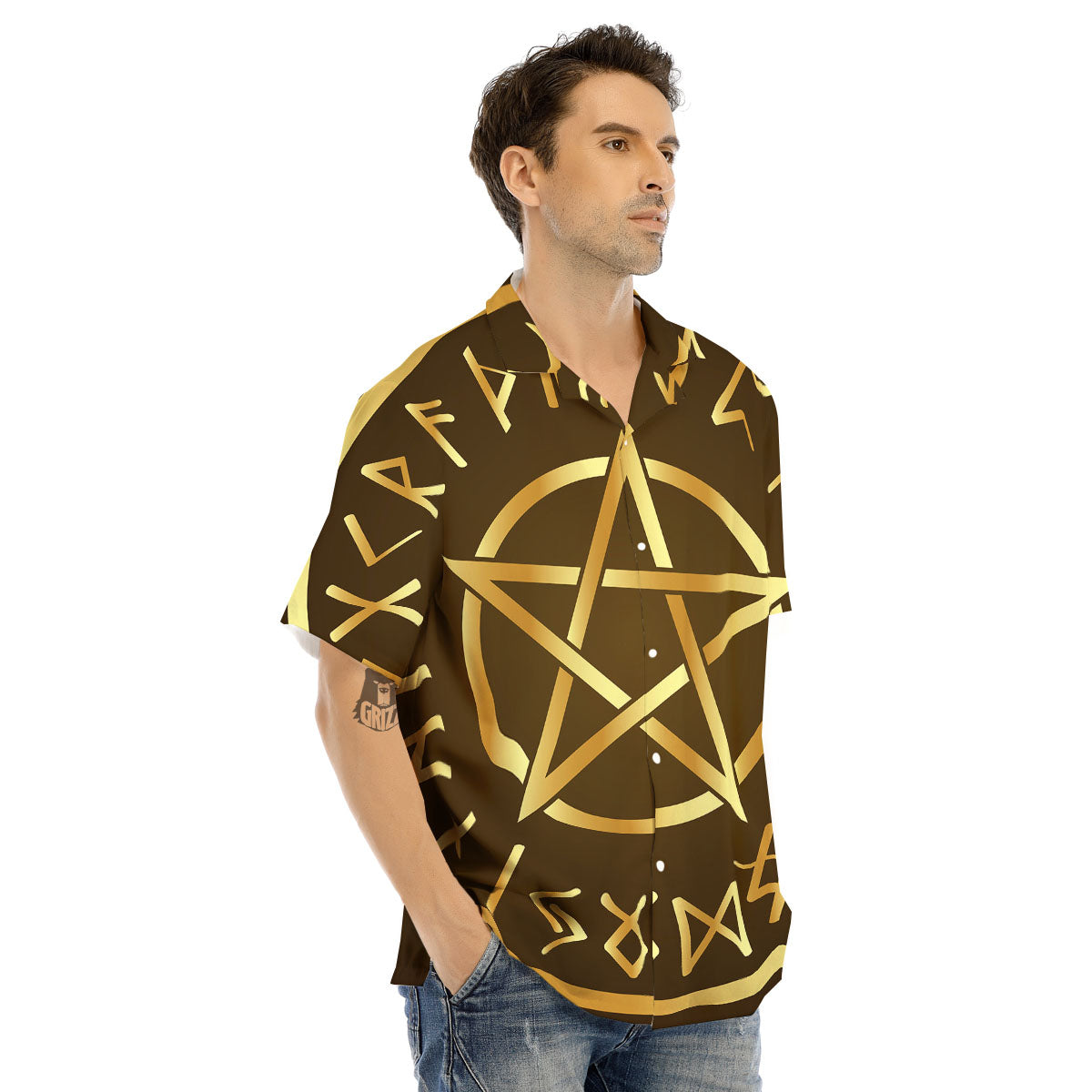 Runes Pentagram Viking Nordic Print Men's Hawaiian Shirt-grizzshop