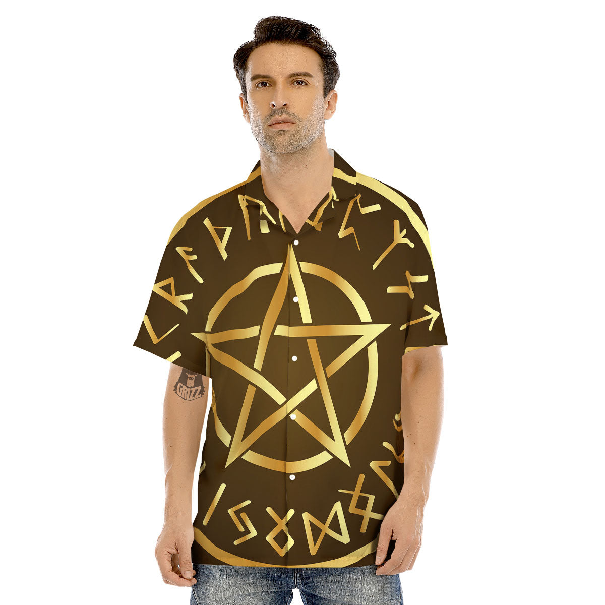 Runes Pentagram Viking Nordic Print Men's Hawaiian Shirt-grizzshop