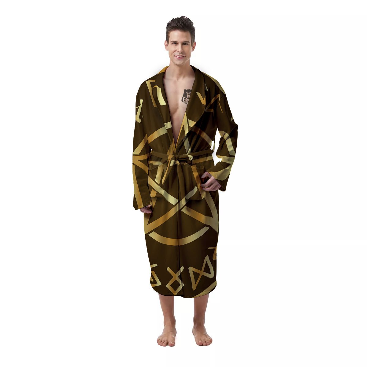 Runes Pentagram Viking Nordic Print Men's Robe-grizzshop