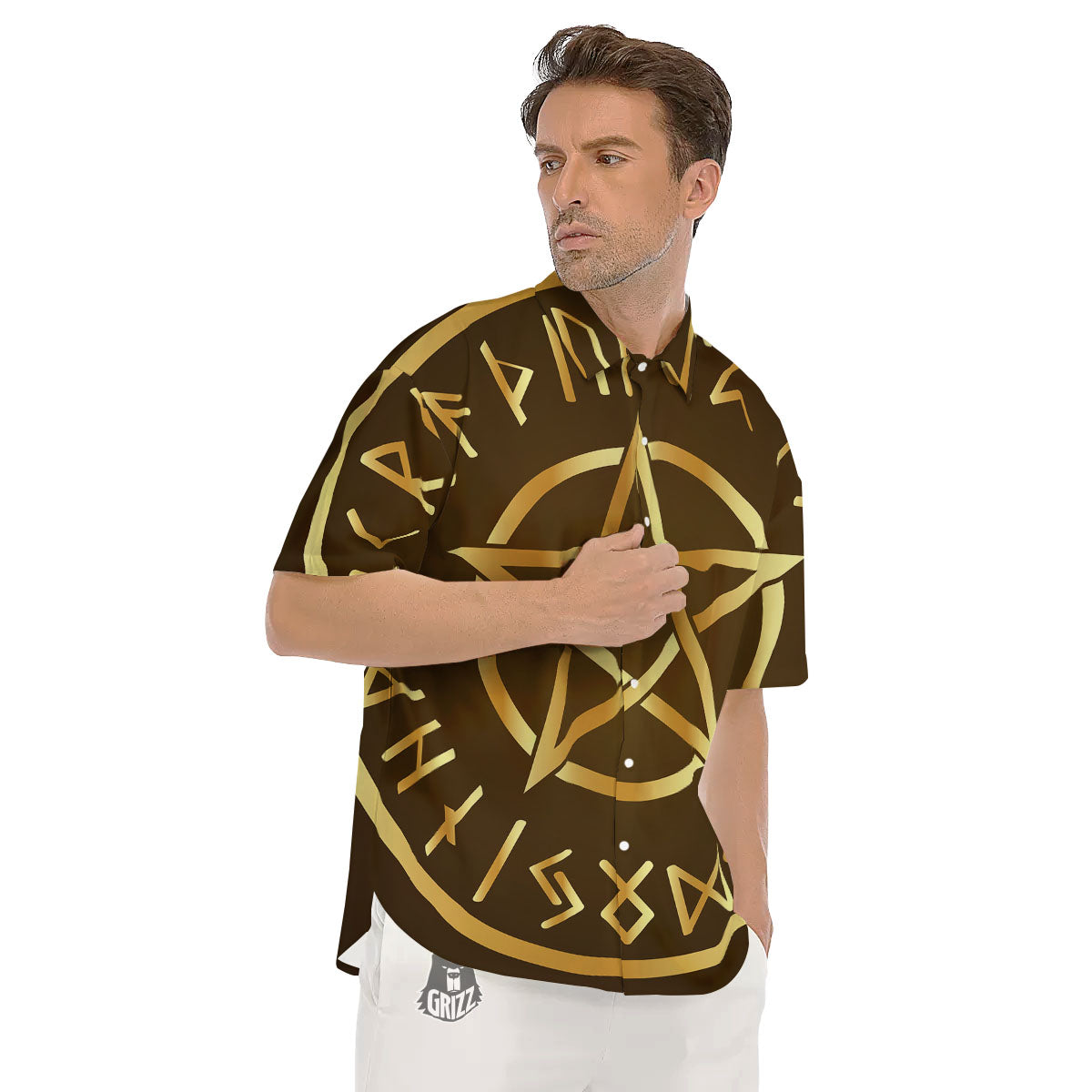 Runes Pentagram Viking Nordic Print Men's Short Sleeve Shirts-grizzshop