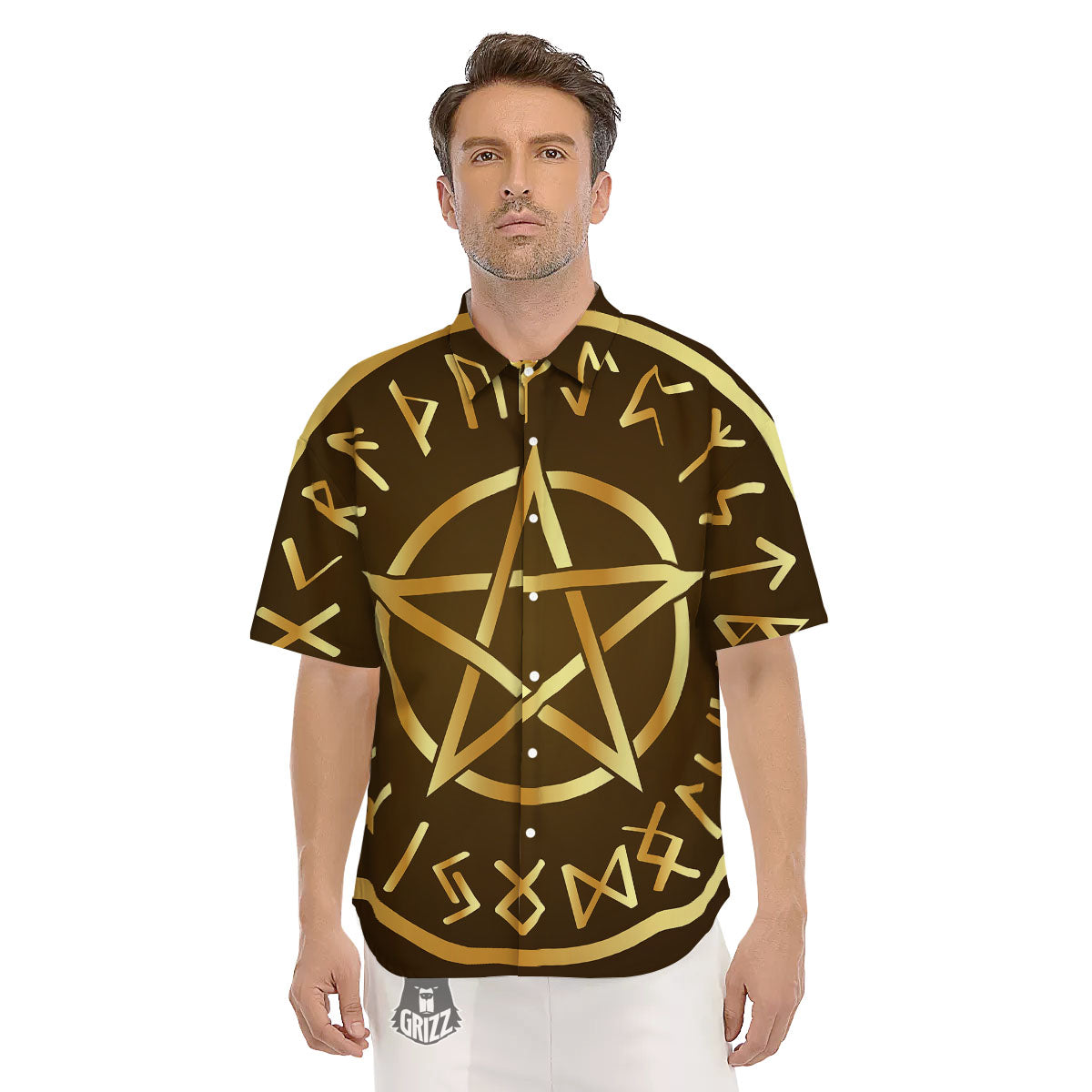 Runes Pentagram Viking Nordic Print Men's Short Sleeve Shirts-grizzshop
