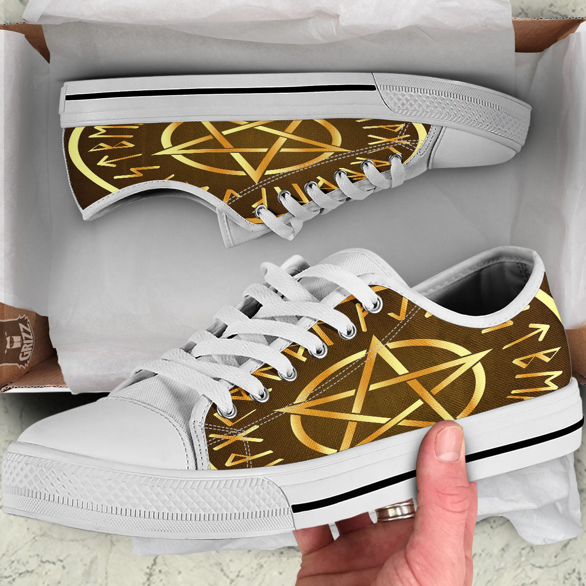 Runes Pentagram Viking Nordic Print White Low Top Shoes-grizzshop