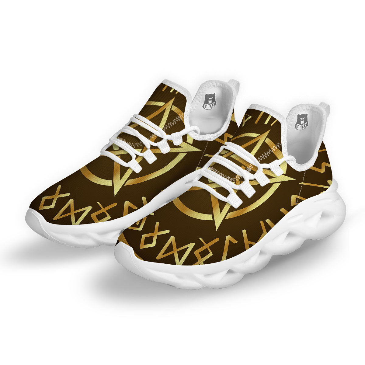 Runes Pentagram Viking Nordic Print White Running Shoes-grizzshop