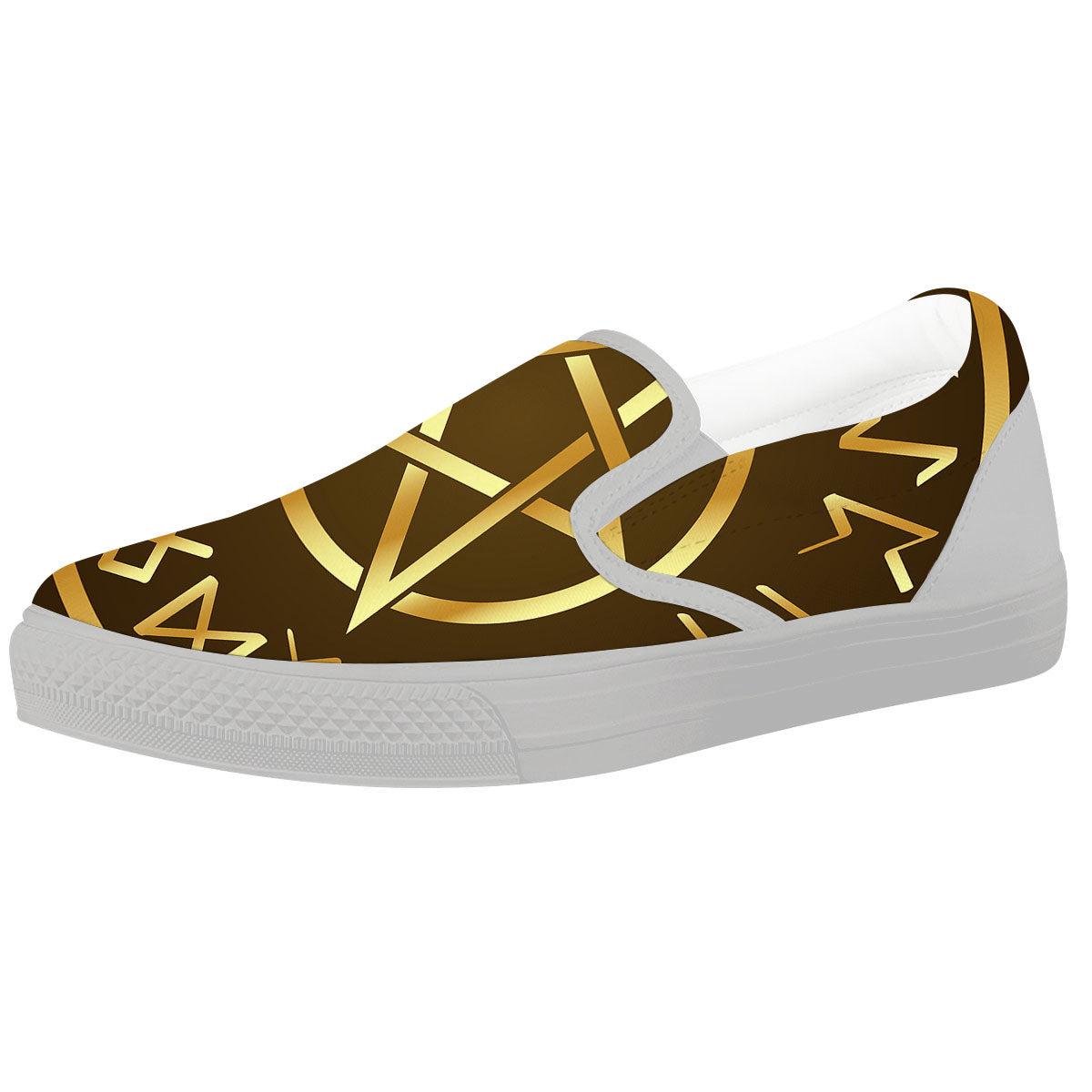 Runes Pentagram Viking Nordic Print White Slip On Shoes-grizzshop