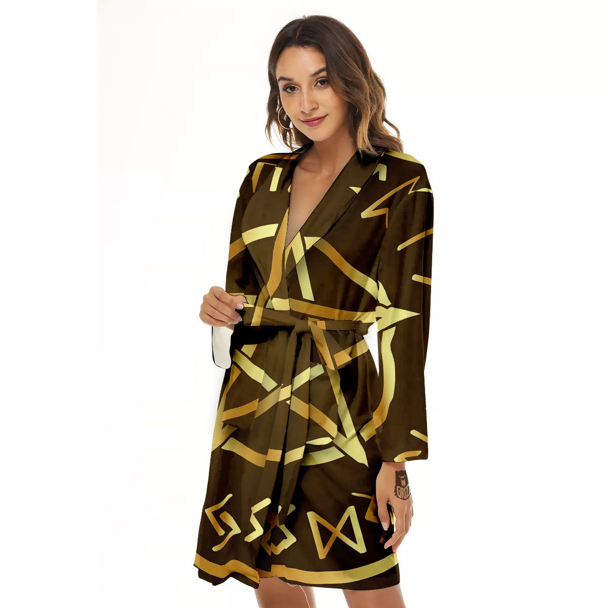 Runes Pentagram Viking Nordic Print Women's Robe-grizzshop