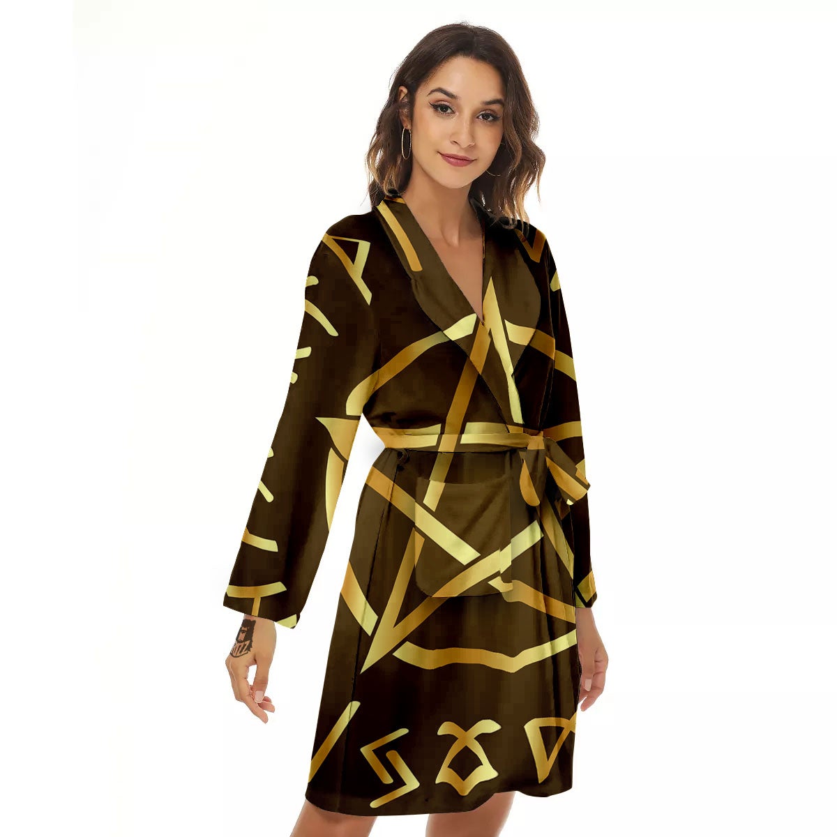 Runes Pentagram Viking Nordic Print Women's Robe-grizzshop
