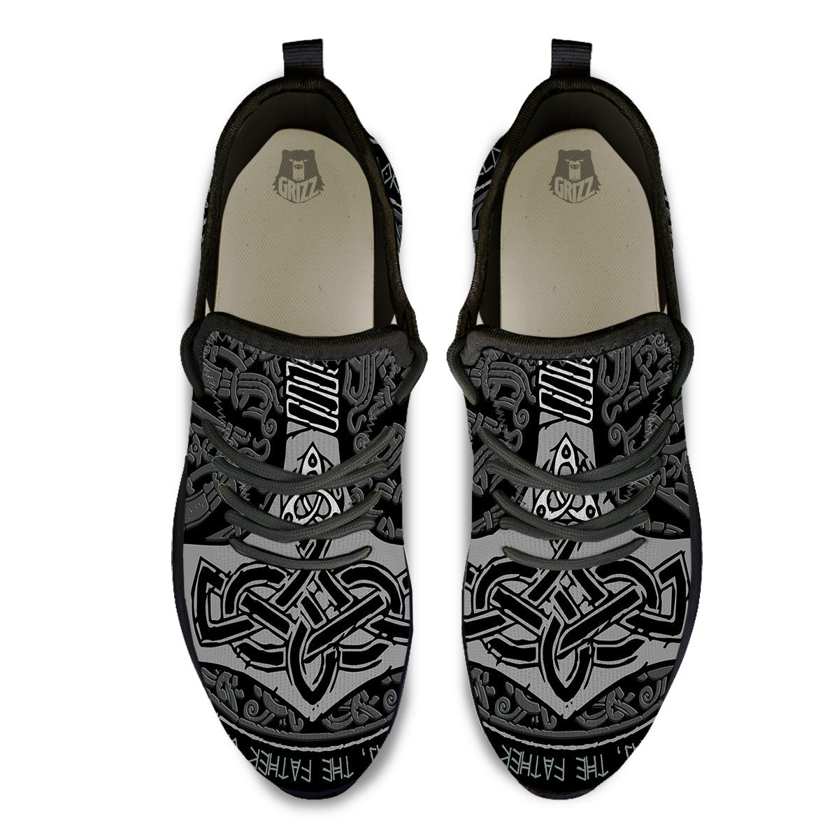 Runes Scandinavian And Mjolnir Print Black Athletic Shoes-grizzshop