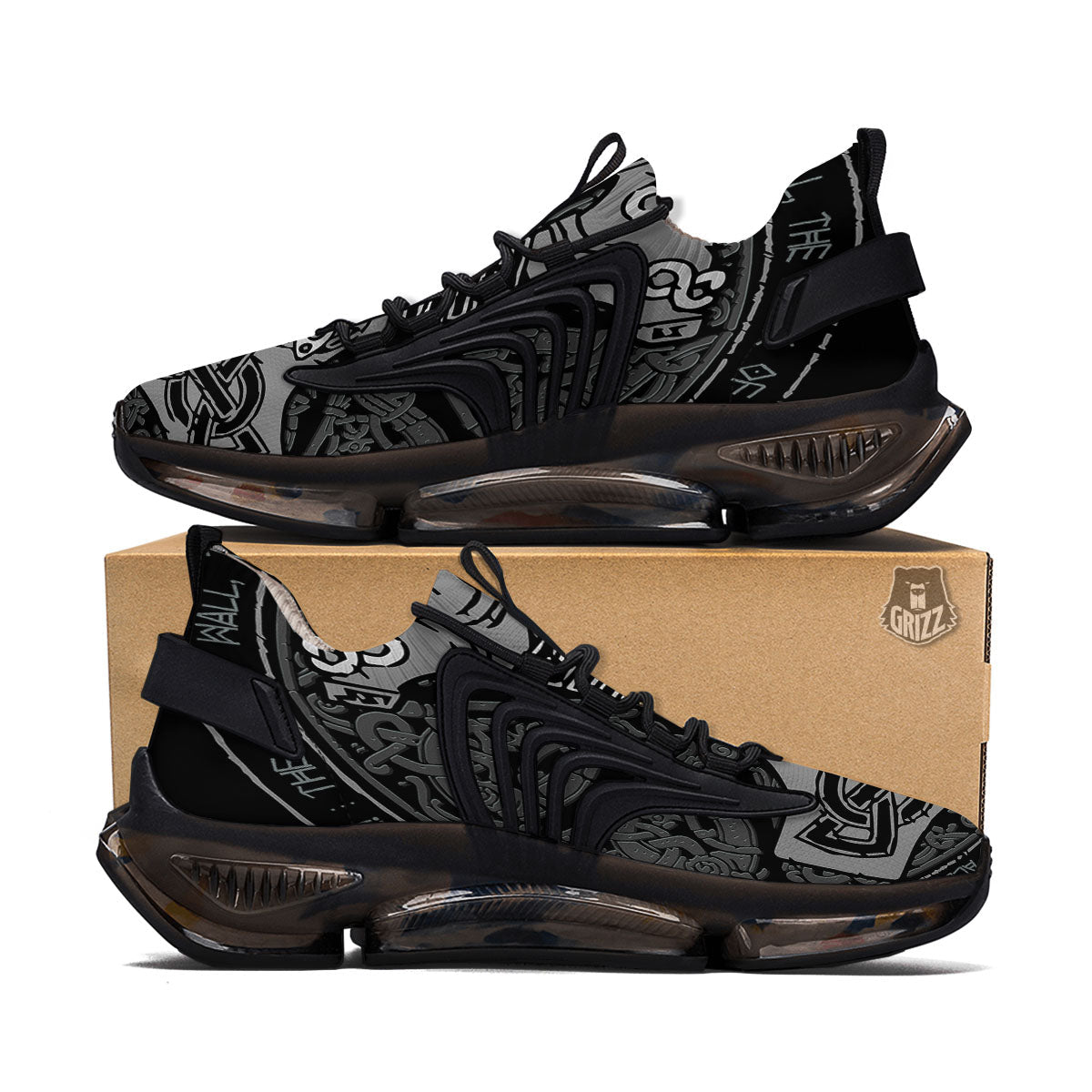 Runes Scandinavian And Mjolnir Print Black Gym Shoes-grizzshop