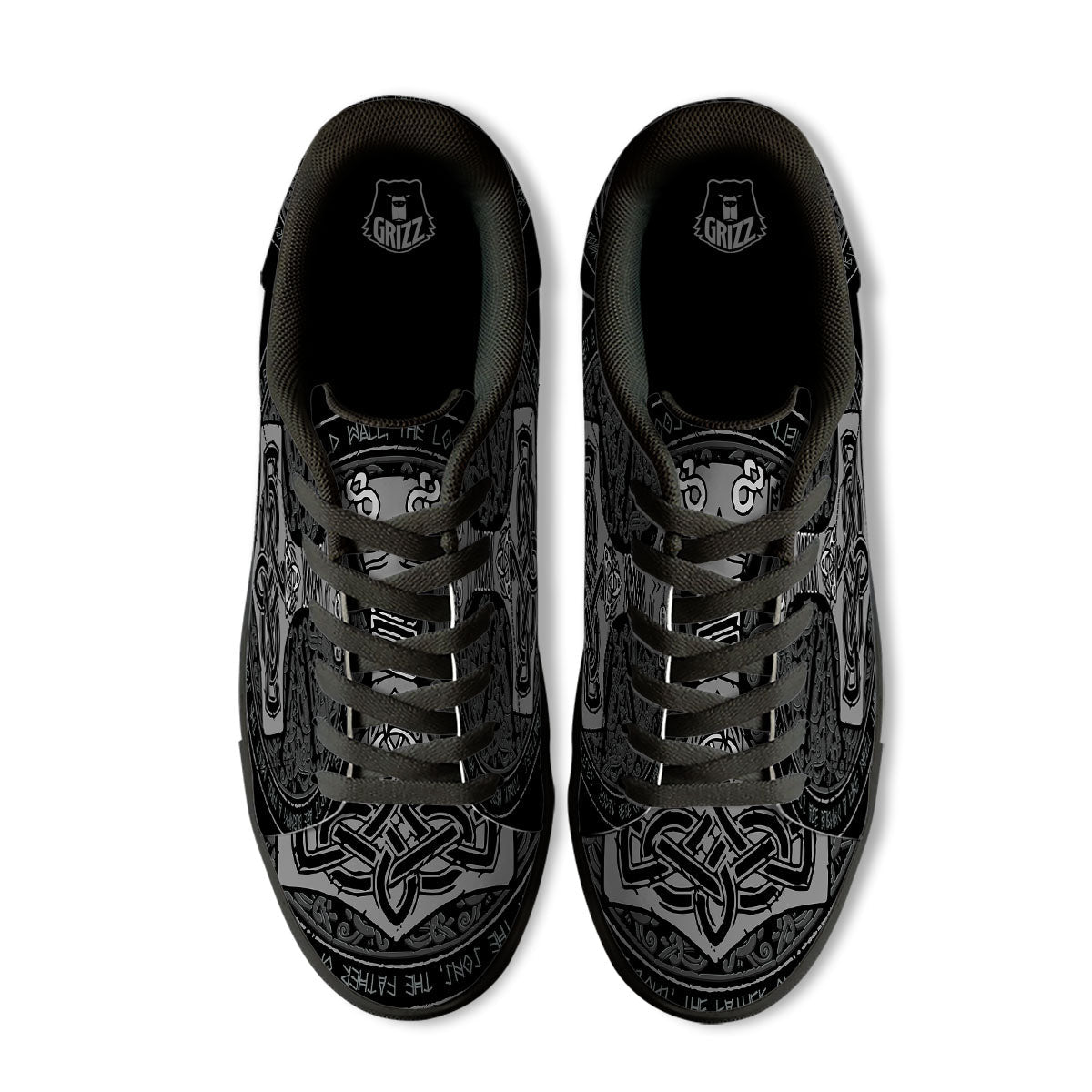 Runes Scandinavian And Mjolnir Print Black Low Top Sneakers-grizzshop