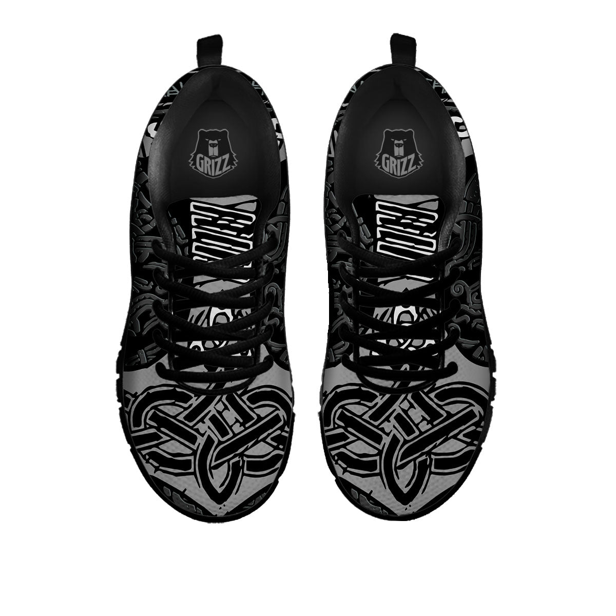 Runes Scandinavian And Mjolnir Print Black Sneaker-grizzshop