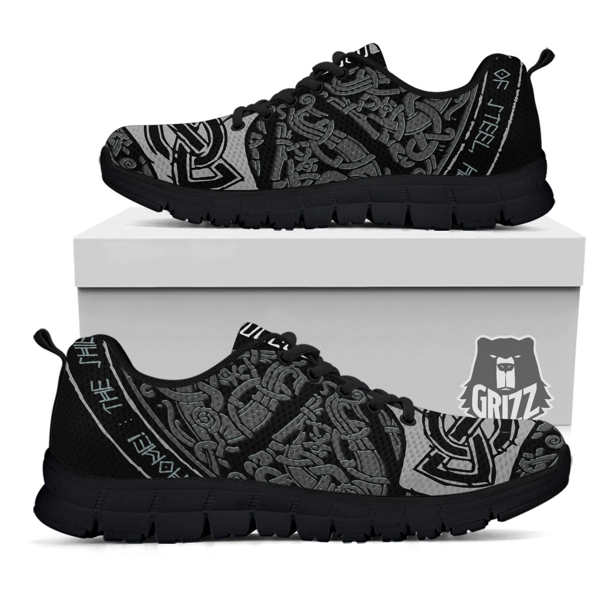 Runes Scandinavian And Mjolnir Print Black Sneaker-grizzshop