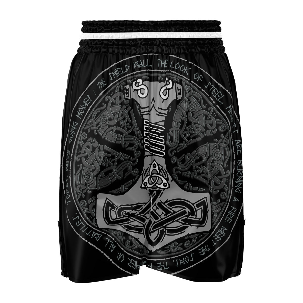 Runes Scandinavian And Mjolnir Print Boxing Shorts-grizzshop