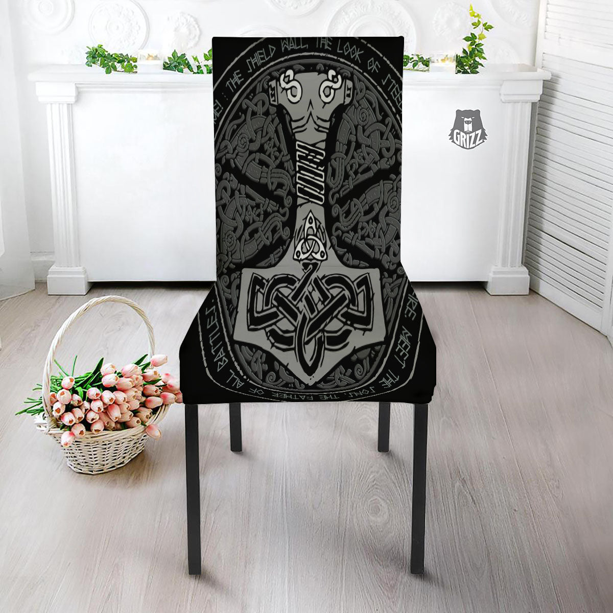 Runes Scandinavian And Mjolnir Print Dining Chair Slipcover-grizzshop