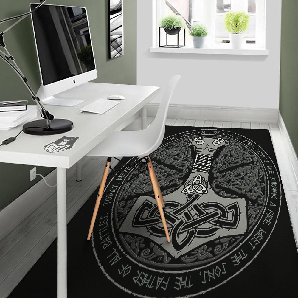 Runes Scandinavian And Mjolnir Print Floor Mat-grizzshop