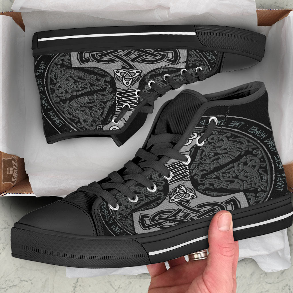 Runes Scandinavian And Mjolnir Print High Top Shoes-grizzshop