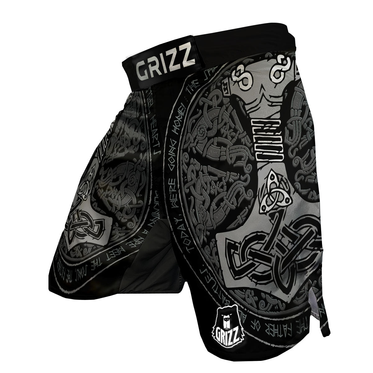 Runes Scandinavian And Mjolnir Print MMA Shorts-grizzshop