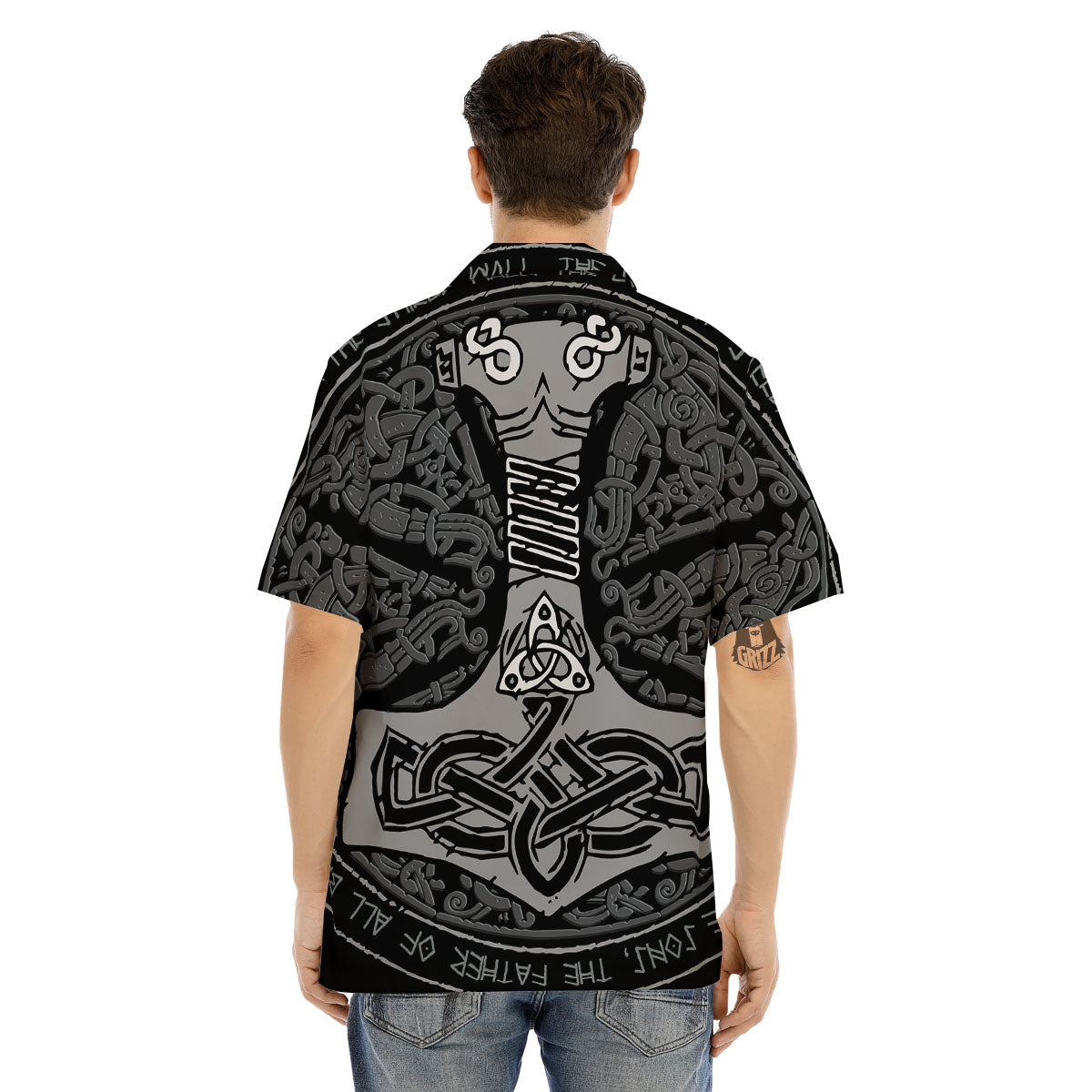 Runes Scandinavian And Mjolnir Print Men's Hawaiian Shirt-grizzshop
