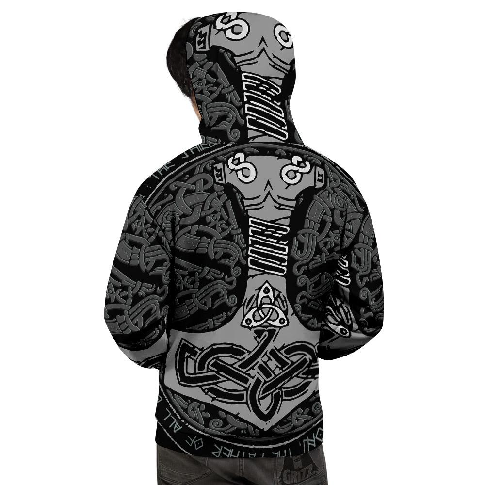 Runes Scandinavian And Mjolnir Print Men's Hoodie-grizzshop