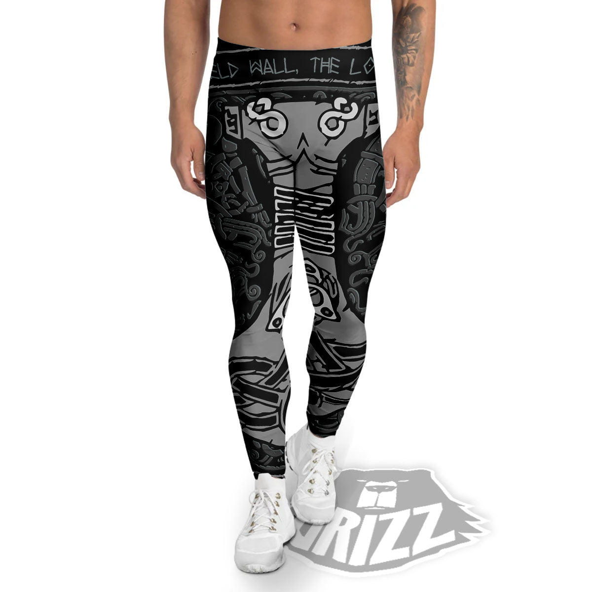 Runes Scandinavian And Mjolnir Print Men's Leggings-grizzshop