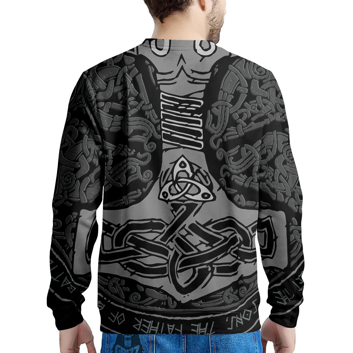 Runes Scandinavian And Mjolnir Print Men's Sweatshirt-grizzshop