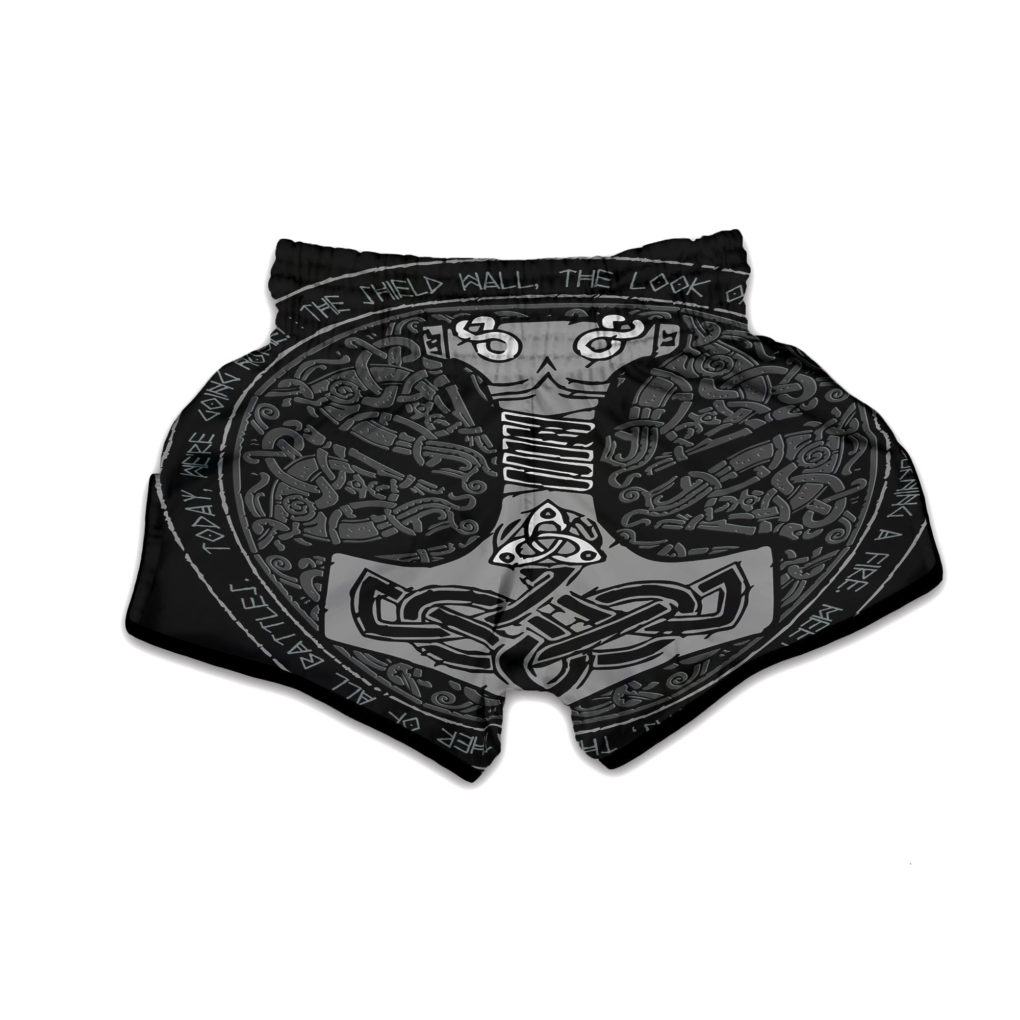 Runes Scandinavian And Mjolnir Print Muay Thai Boxing Shorts-grizzshop