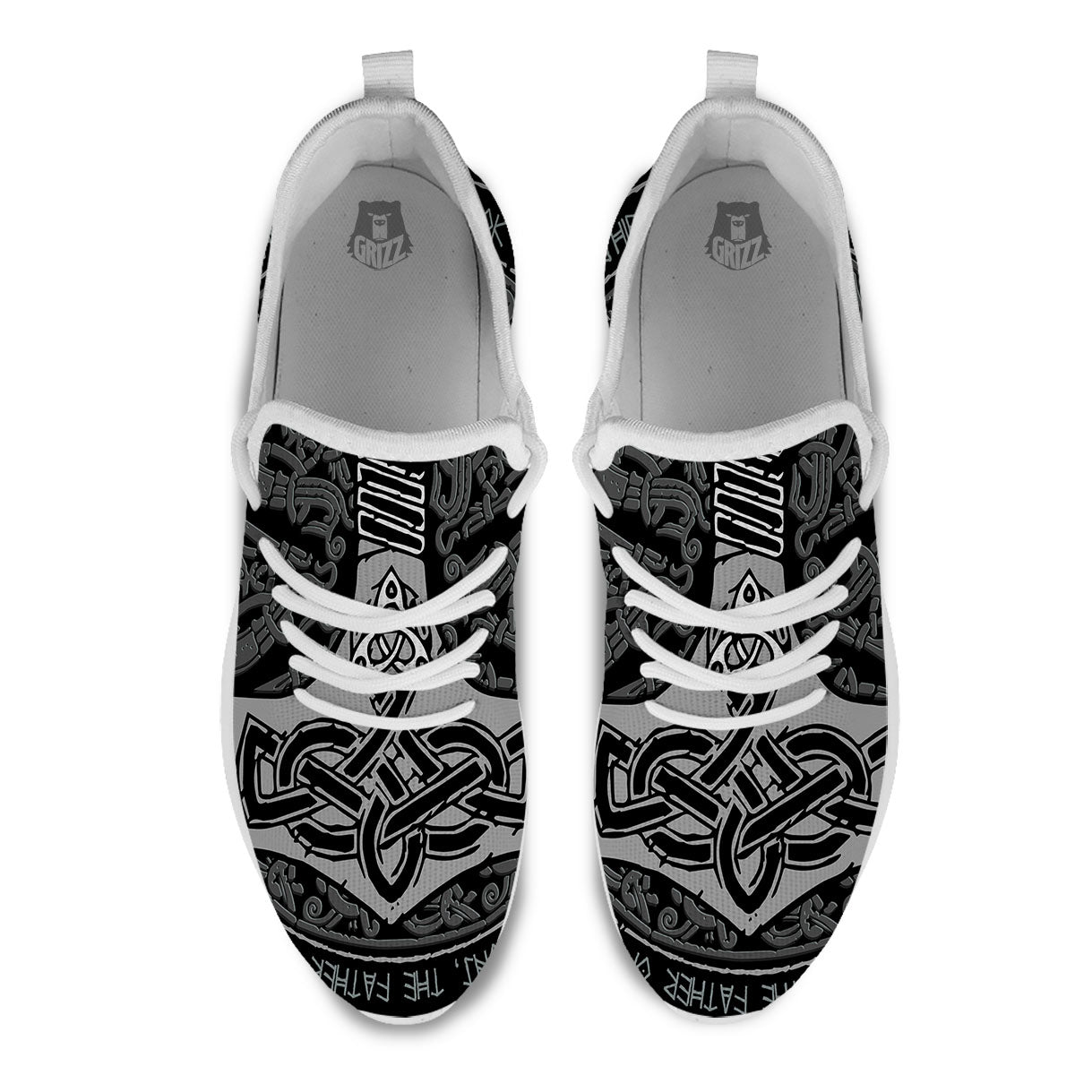 Runes Scandinavian And Mjolnir Print White Athletic Shoes-grizzshop