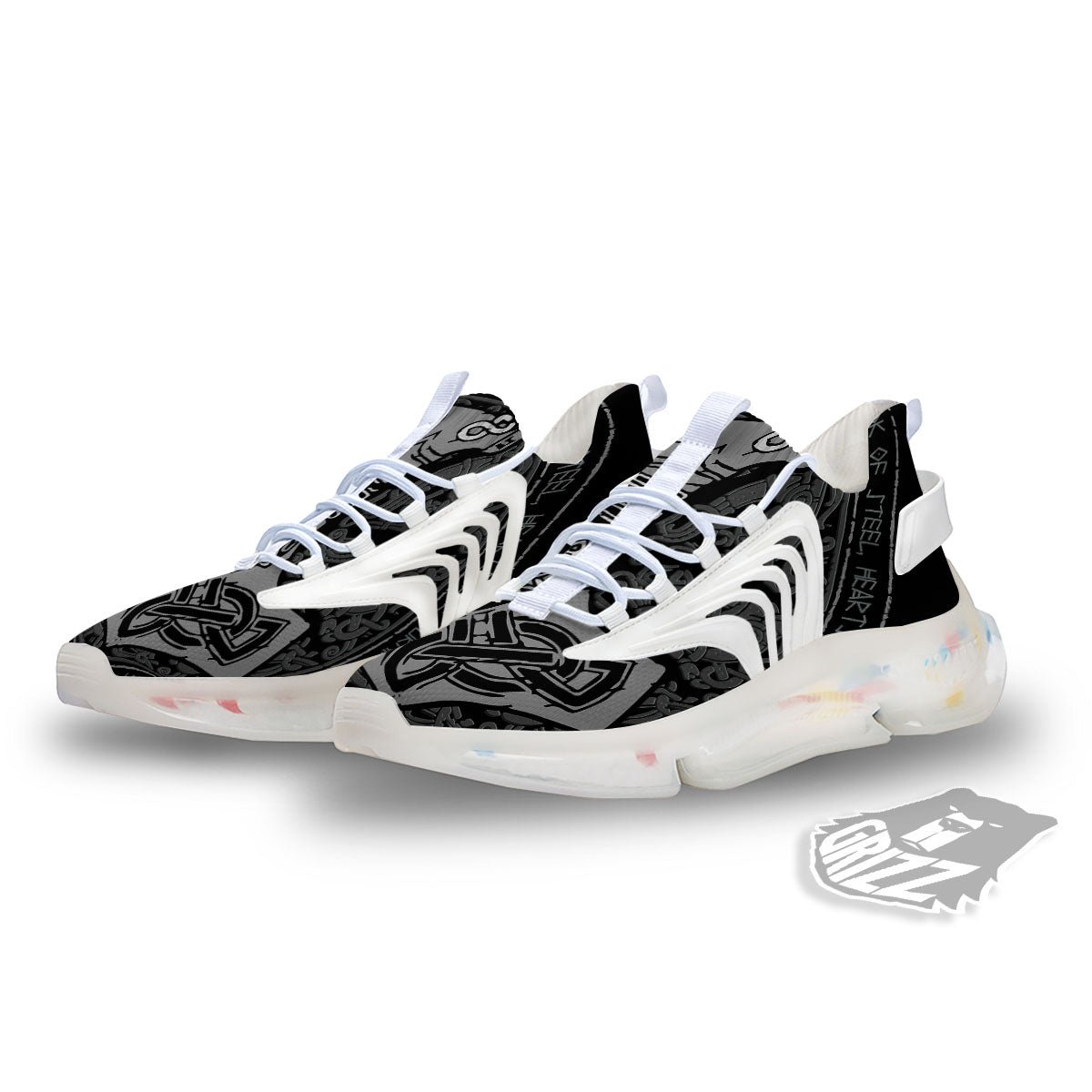 Runes Scandinavian And Mjolnir Print White Gym Shoes-grizzshop