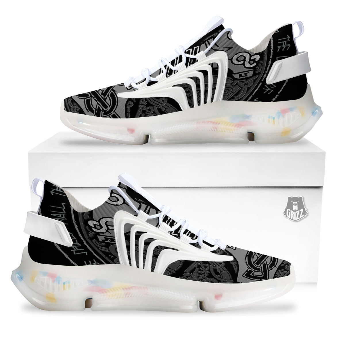 Runes Scandinavian And Mjolnir Print White Gym Shoes-grizzshop