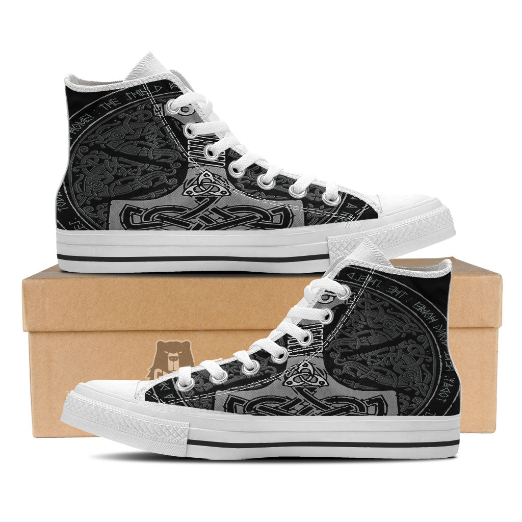 Runes Scandinavian And Mjolnir Print White High Top Shoes-grizzshop