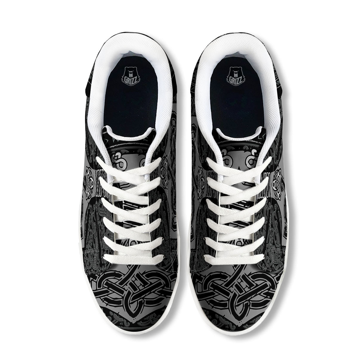 Runes Scandinavian And Mjolnir Print White Low Top Sneakers-grizzshop