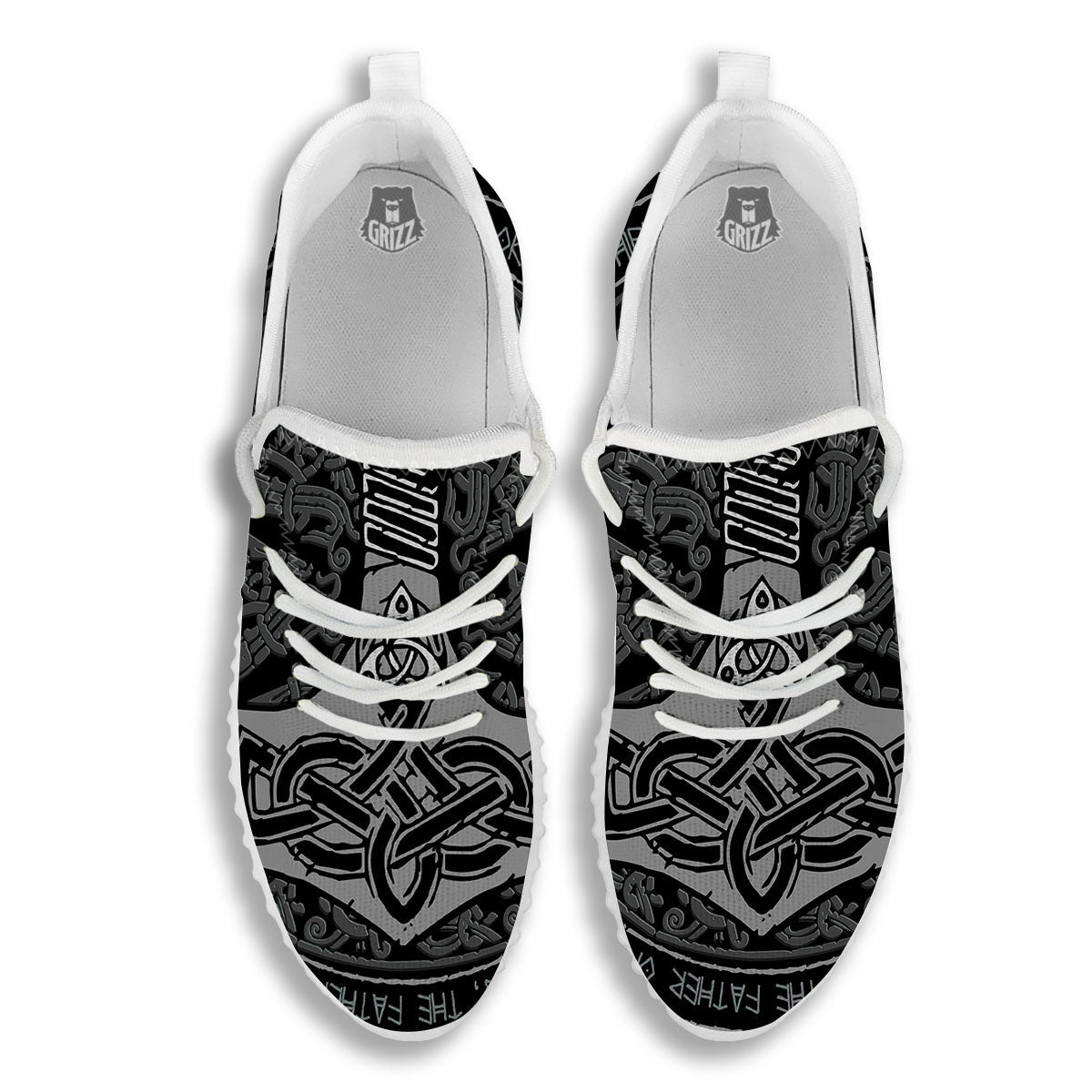 Runes Scandinavian And Mjolnir Print White Walking Shoes-grizzshop