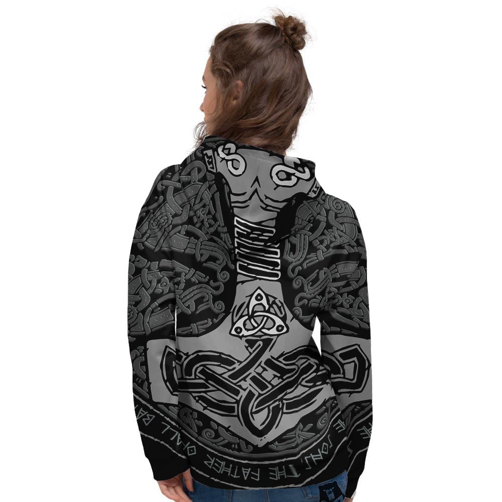 Runes Scandinavian And Mjolnir Print Women's Hoodie-grizzshop