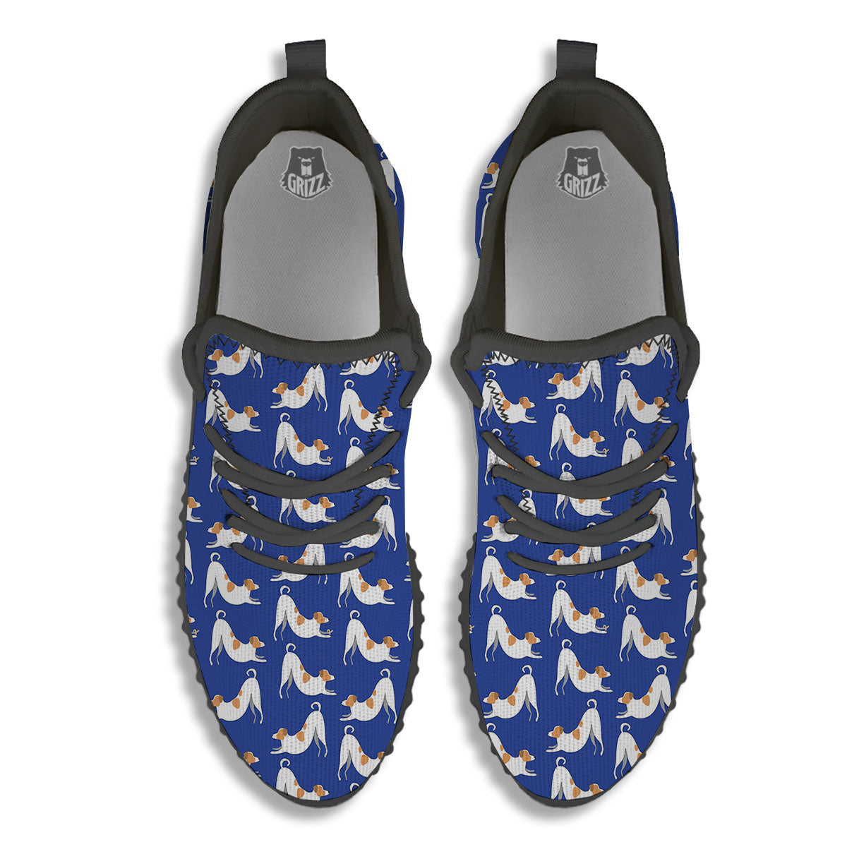 Russell Terrier Blue Jack Print Pattern Black Walking Shoes-grizzshop