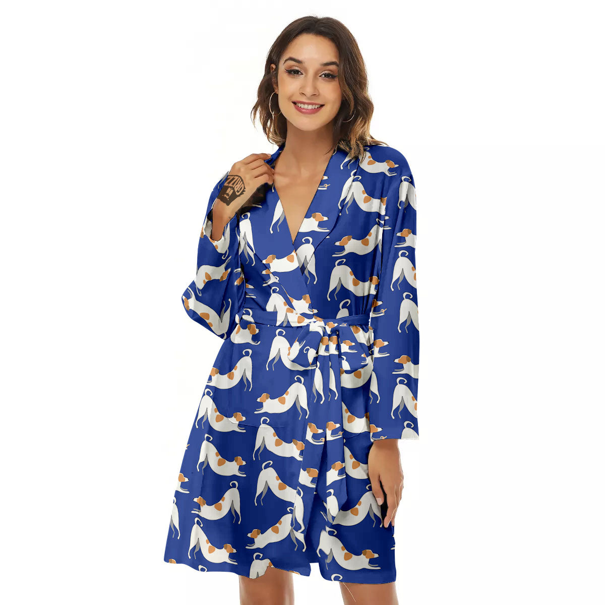 Russell Terrier Blue Jack Print Pattern Women's Robe-grizzshop