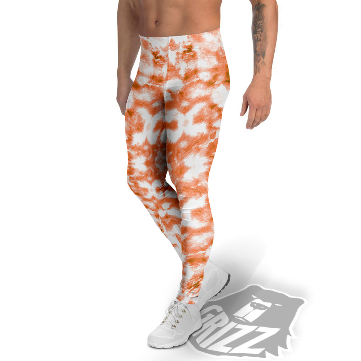 Rusty Tie Dye Orange Watercolor Print Men's Leggings-grizzshop
