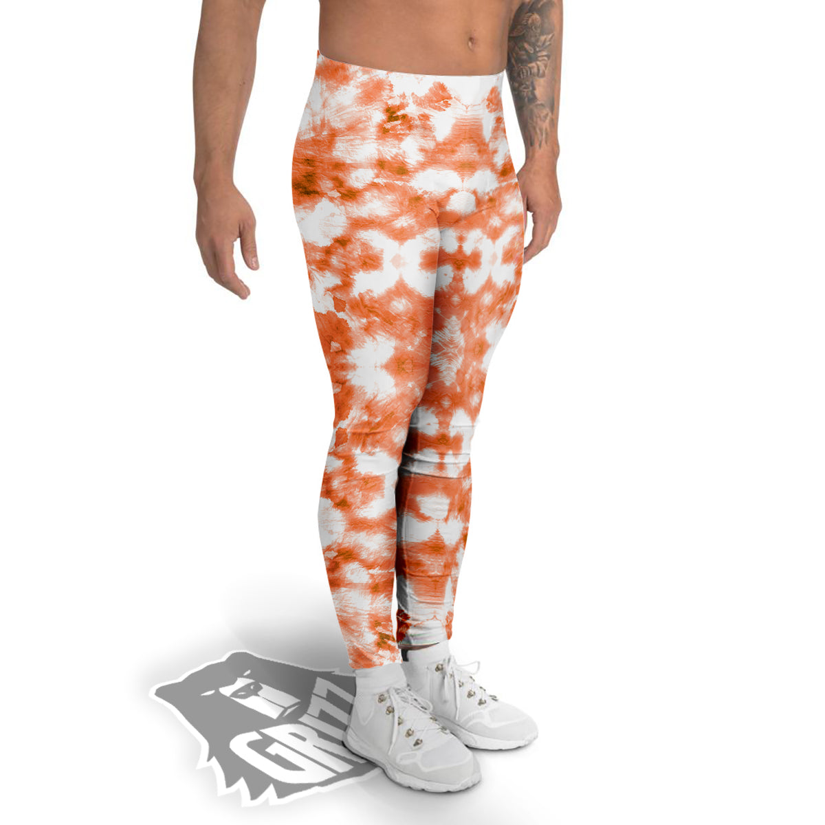 Rusty Tie Dye Orange Watercolor Print Men's Leggings-grizzshop