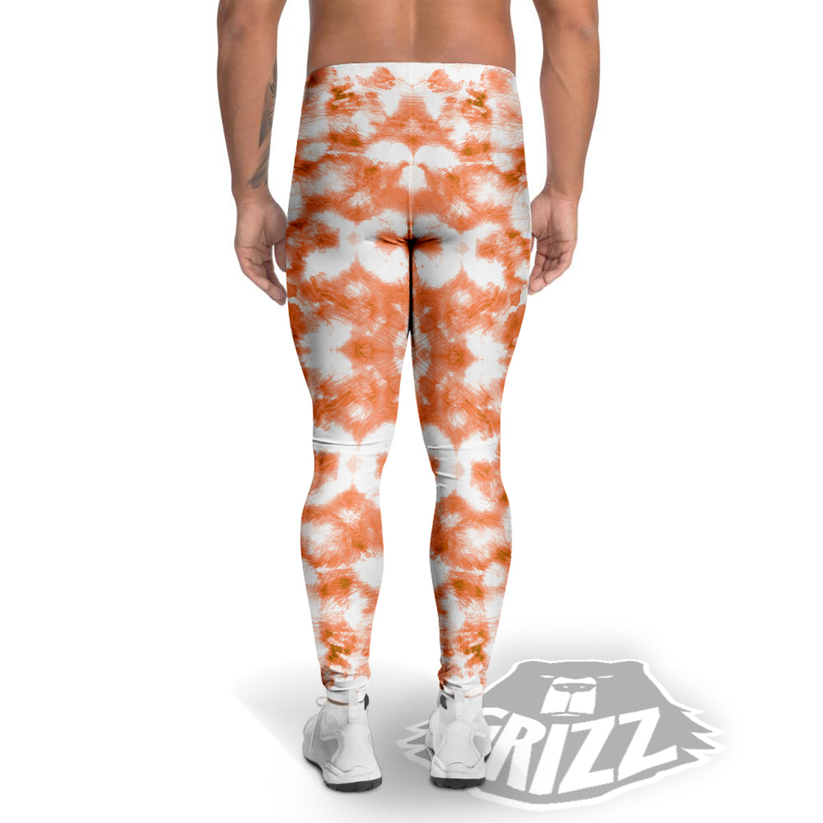 Rusty Tie Dye Orange Watercolor Print Men's Leggings-grizzshop