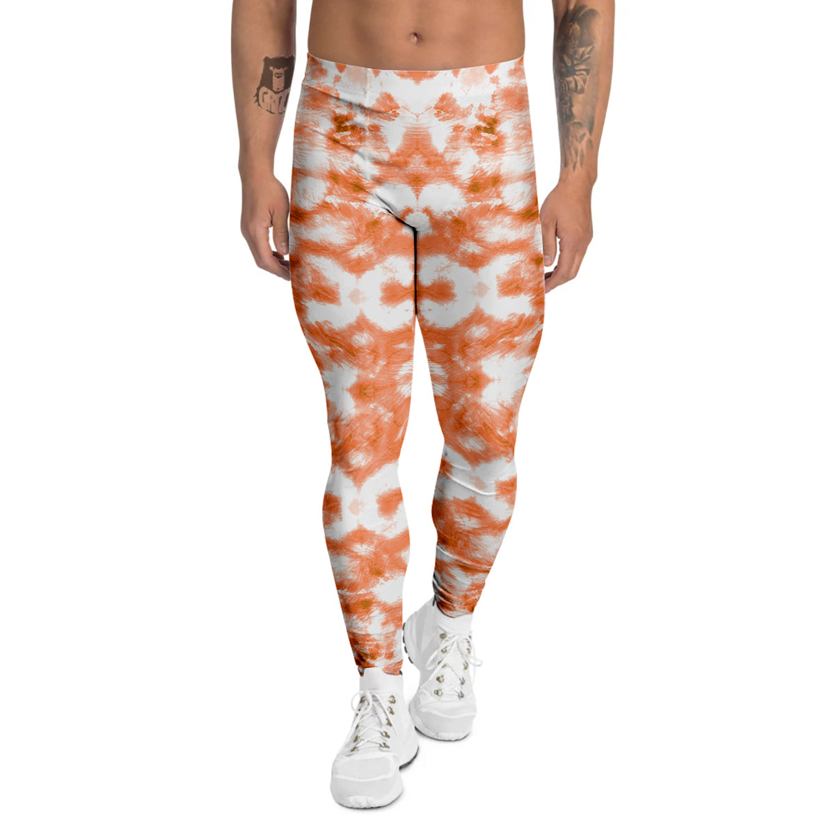 Rusty Tie Dye Orange Watercolor Print Men's Leggings-grizzshop