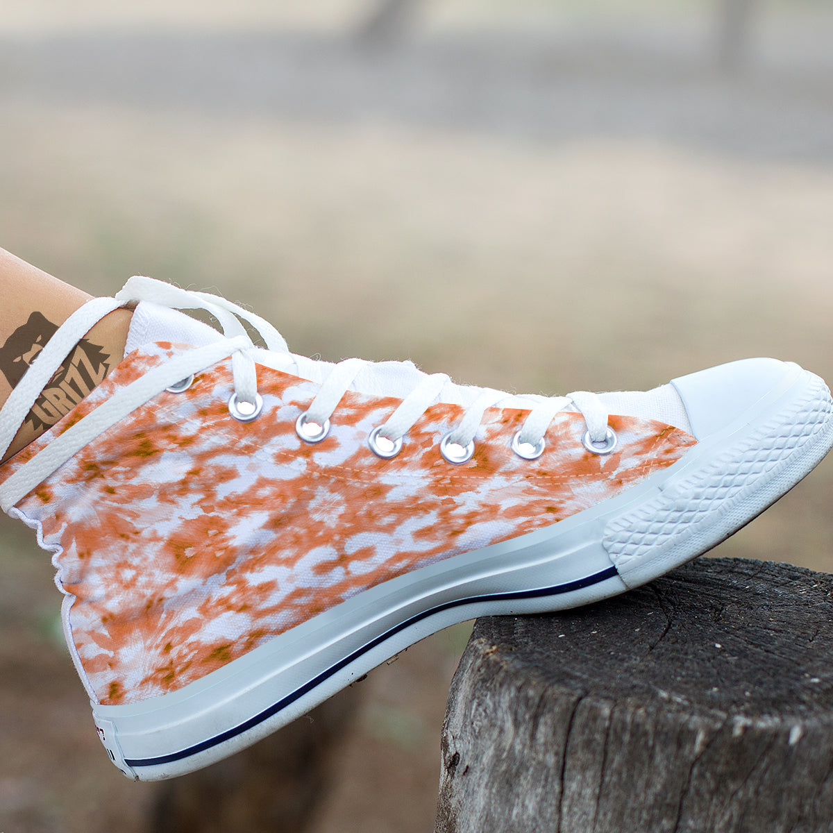Rusty Tie Dye Orange Watercolor Print White High Top Shoes-grizzshop