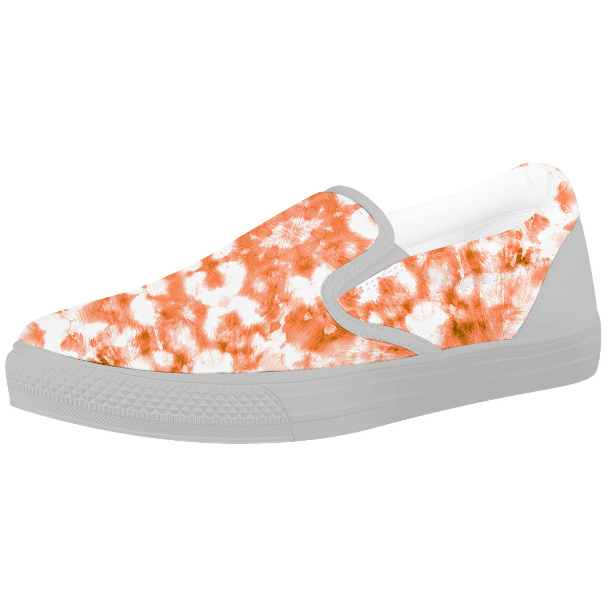 Rusty Tie Dye Orange Watercolor Print White Slip On Shoes-grizzshop