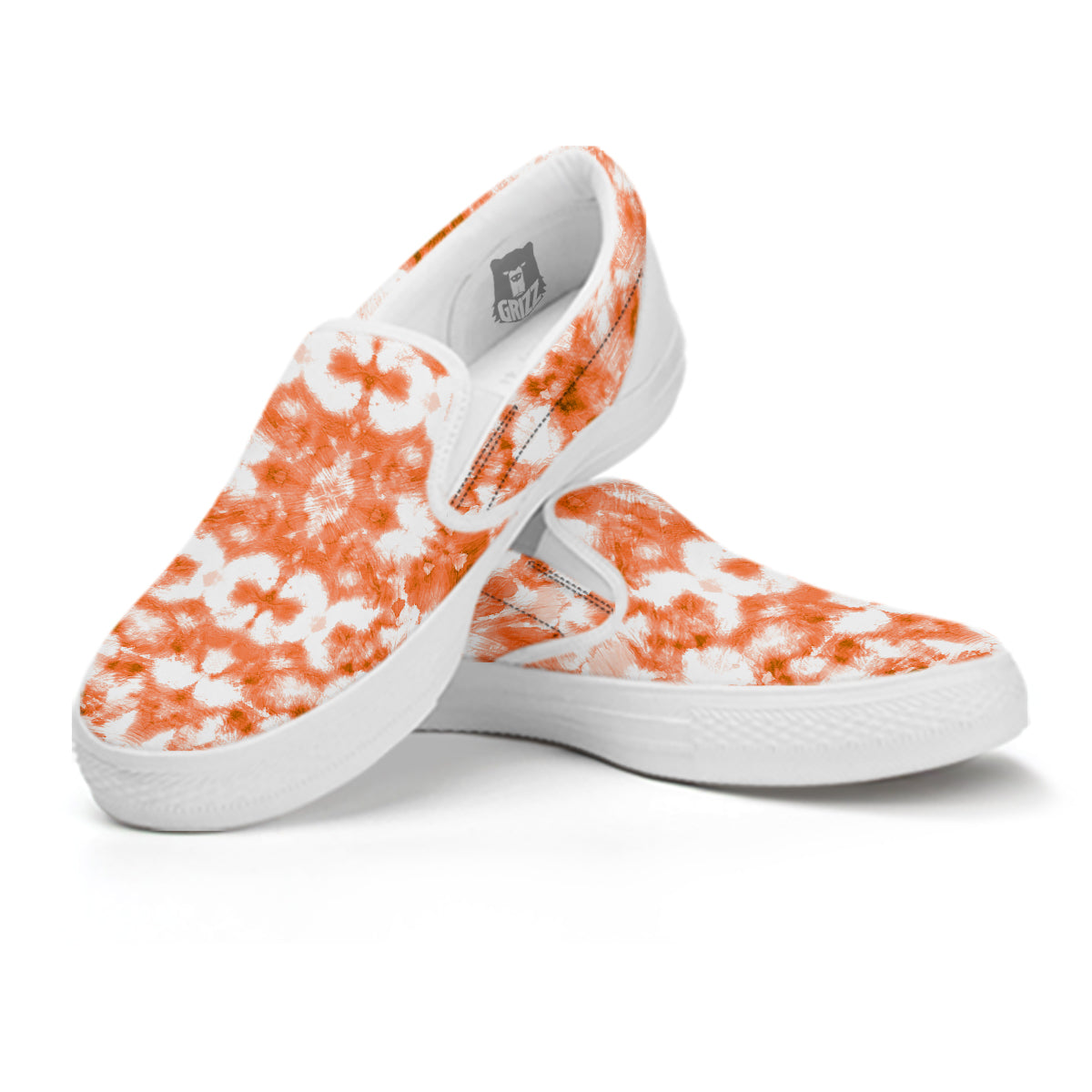 Rusty Tie Dye Orange Watercolor Print White Slip On Shoes-grizzshop