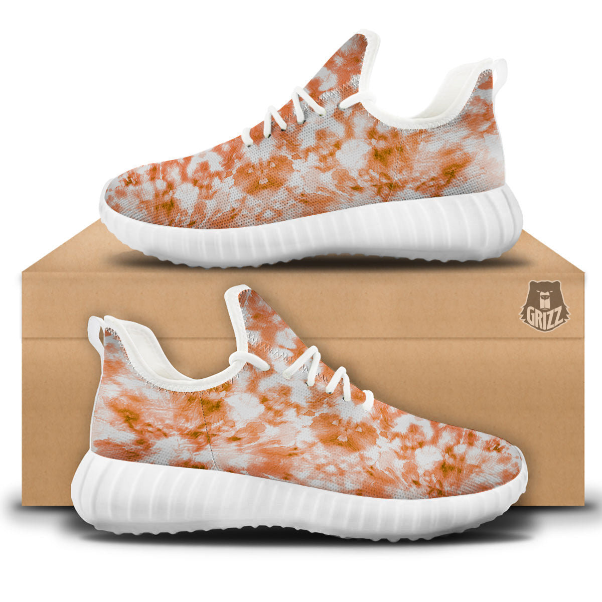 Rusty Tie Dye Orange Watercolor Print White Walking Shoes-grizzshop
