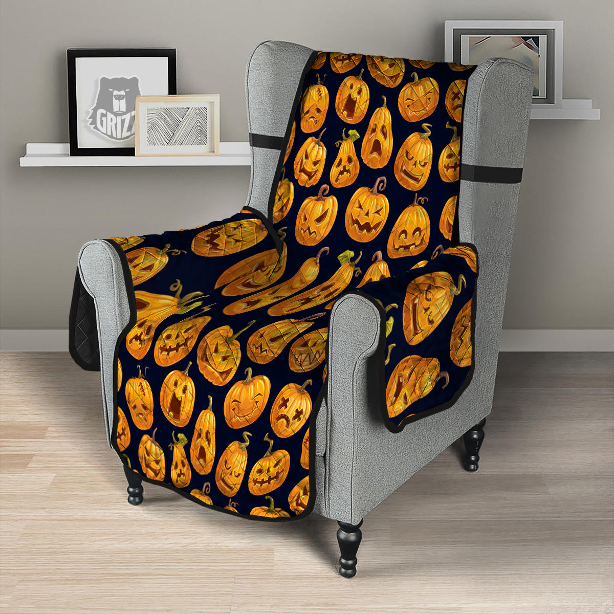 Sacry Halloween Pumpkins Print Pattern Armchair Protector-grizzshop