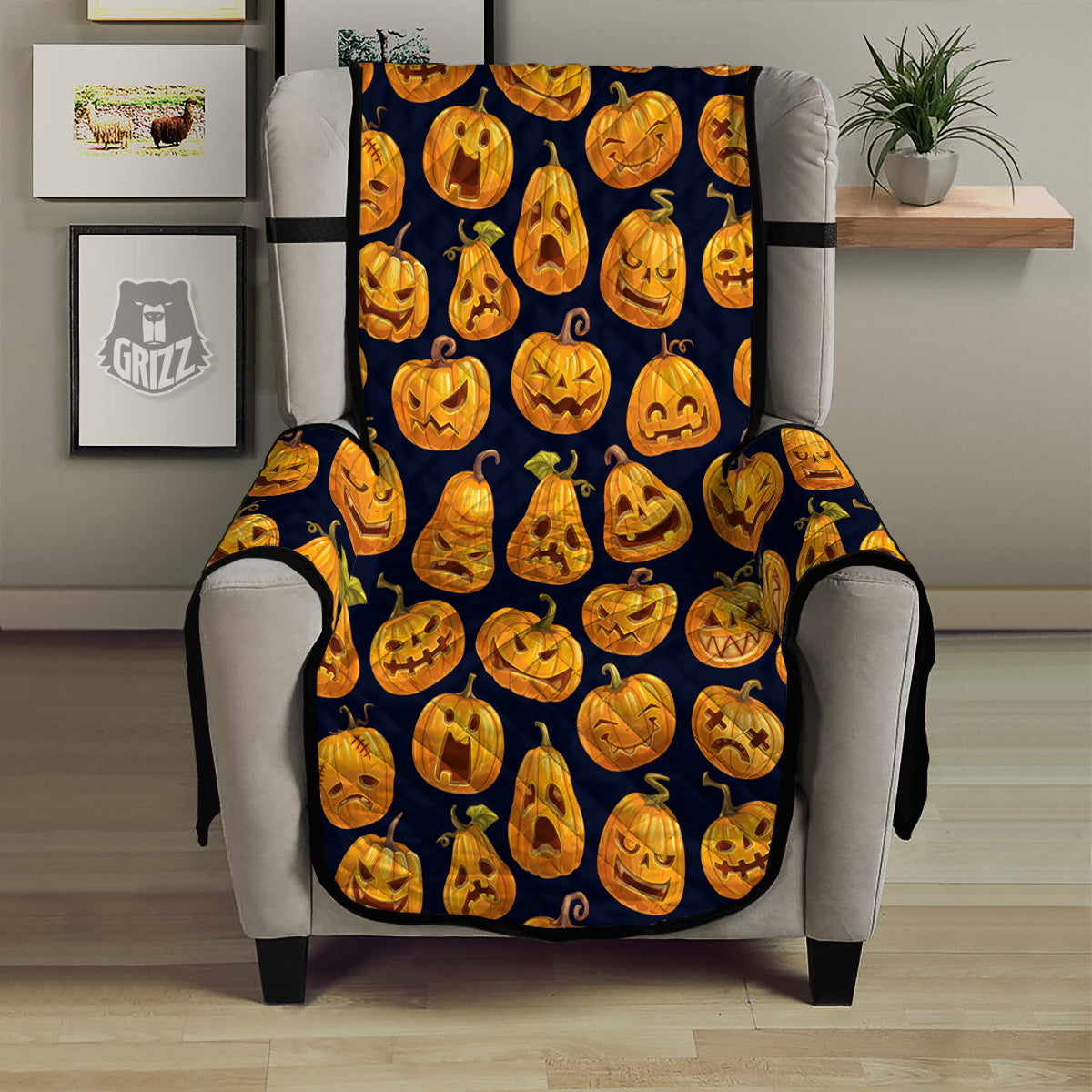 Sacry Halloween Pumpkins Print Pattern Armchair Protector-grizzshop