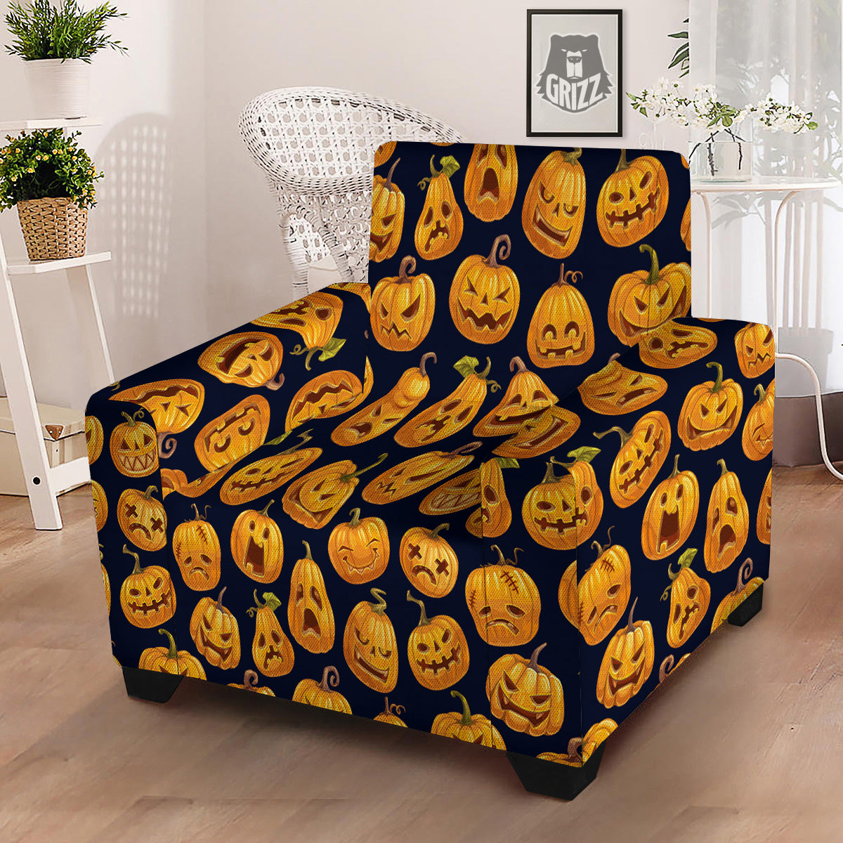 Sacry Halloween Pumpkins Print Pattern Armchair Slipcover-grizzshop