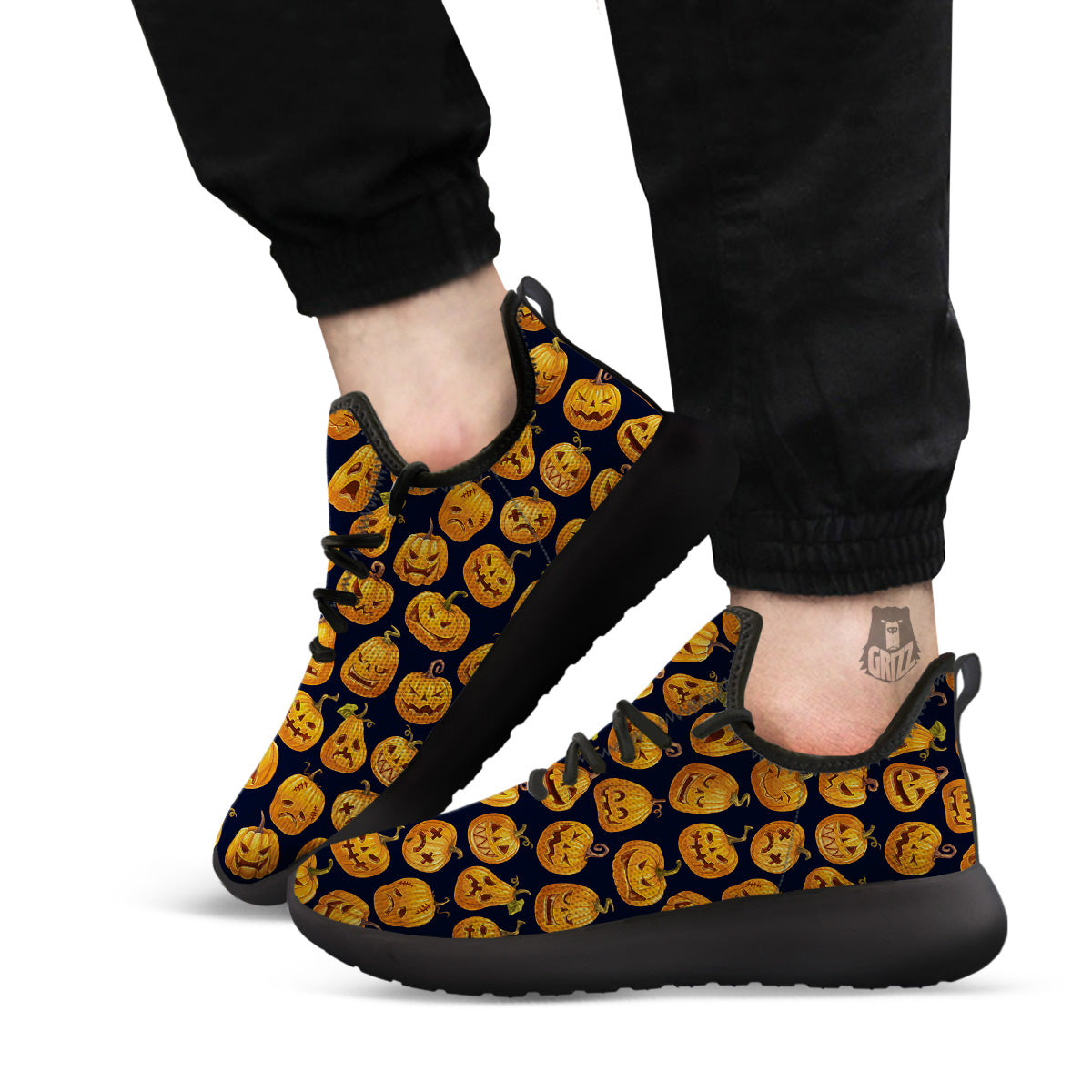 Sacry Halloween Pumpkins Print Pattern Black Athletic Shoes-grizzshop