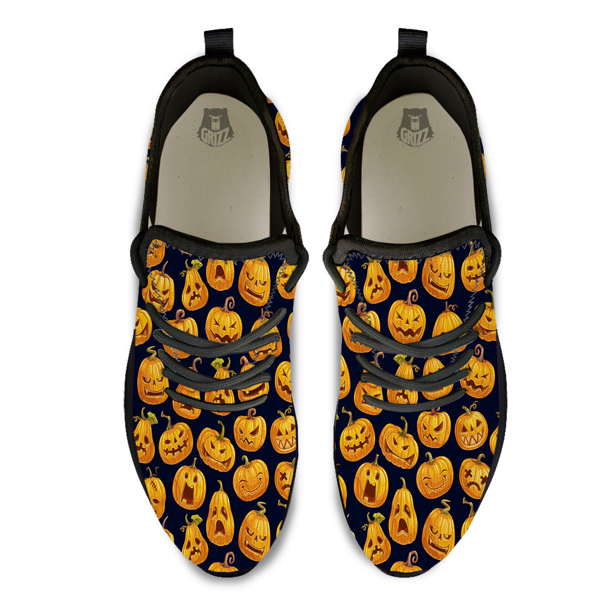 Sacry Halloween Pumpkins Print Pattern Black Athletic Shoes-grizzshop