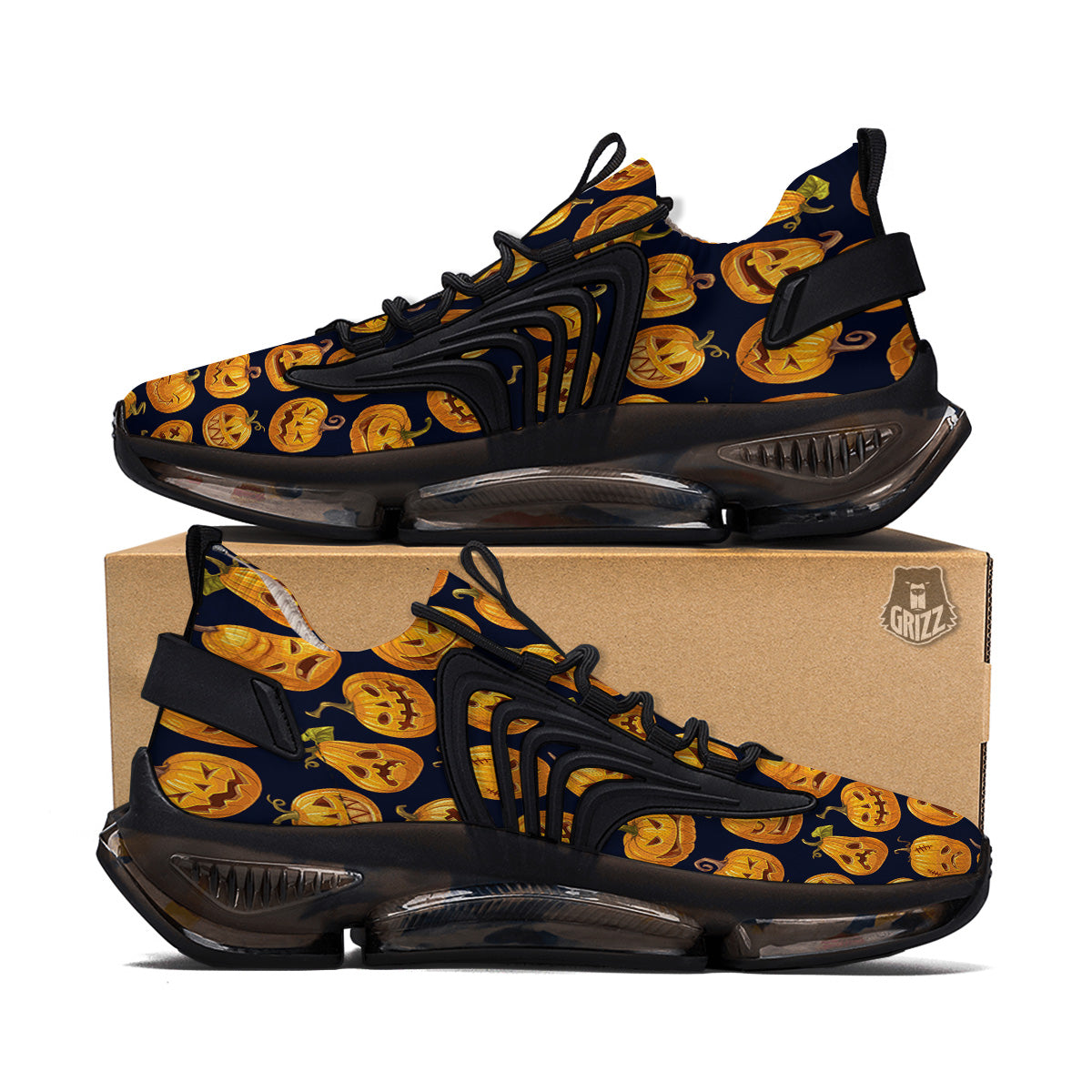 Sacry Halloween Pumpkins Print Pattern Black Gym Shoes-grizzshop